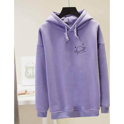 Planet Print Hoodie Oversized Hoodie Drawstring Pullover Sweatshirt Warm Jacket Women Harajuku Streetwear Long Sleeve Top