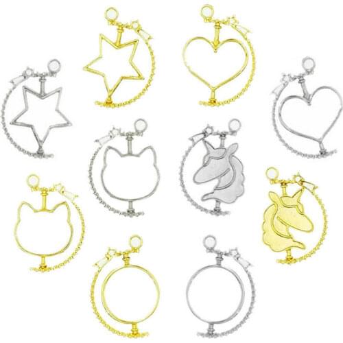 5pcs Unicorn Cat Spining Open Bezels Charms DIY UV Resin Craft Jewelry Accessories Round Star Heart Rotating Metal Pendant
