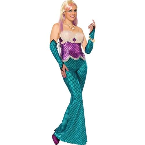 Adult Mermaid Halloween Costume Summer Sexy Princess Mermaid Tail Skirt+Top+Gloves Suit Cosplay Game Uniforms For Women C70842AD