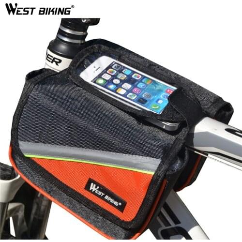 WEST BIKING Waterproof Cycling Bags Front Tube Bicycle Bag Fit 4.2" 4.8" 5.5" Touching Screen Telephone Double Bike Frame Bags