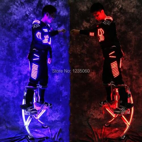 WYY RGB Flashing LED Stilts Costume LED Stilts Walker Led Light Robot Suits Luminous Growing Kryoman David Guetta Clothes