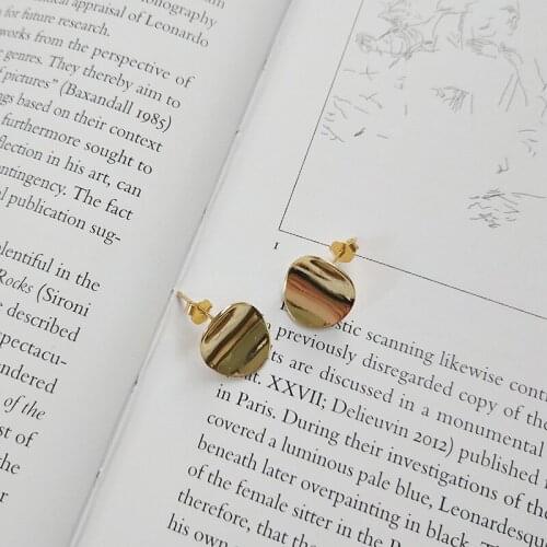 WTLTC Genuine 925 Sterling Sliver Coin Disc Stud Earrings for Women Gold Color Post Earrings Small Geometric Earrings Statement