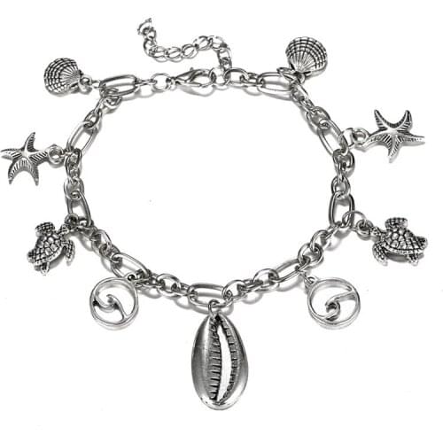 Dreamtop Vintage Zinc Alloy Turtle Starfish Anklets For Women Handmade Ankle Bracelet Foot Jewelry Boho Summer Ankle Chains H07
