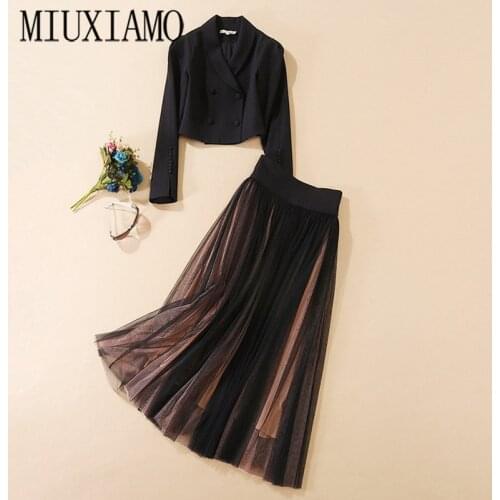 MIUXIMAO 2020 High Quality Autumn Two piece set Fashion Long Sleeve Slim Jacket+ Long Dress Office Lady Suit Women