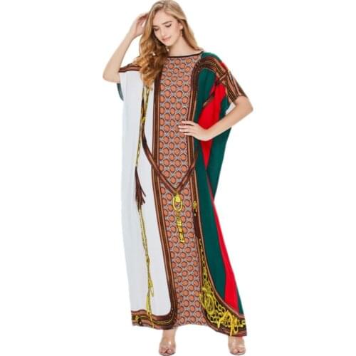 Spring Summer 2021 New Muslim Ladies Big Swing Dress Loose Round Neck Middle East Short Sleeve Dress Gown Leisure Dubai Abaya