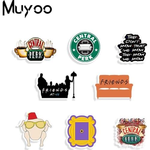 2019 New American TV show Friends Epoxy Pin Central Perk Coffee Time Acrylic Brooch Fashion Bag Clothing Accessories