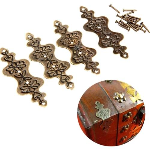 4Pcs Antique Bronze Furniture Decorative Corner Brackets Jewelry Box Corner Feet Leg Wooden Case Corner Protector