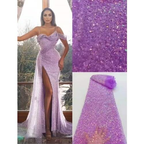 African Lace Fabric High Quality 2021 sequins/bead Fashion Embroidery Nigeria Tulle Lace Fabric For Wedding Party Dresses RF-225