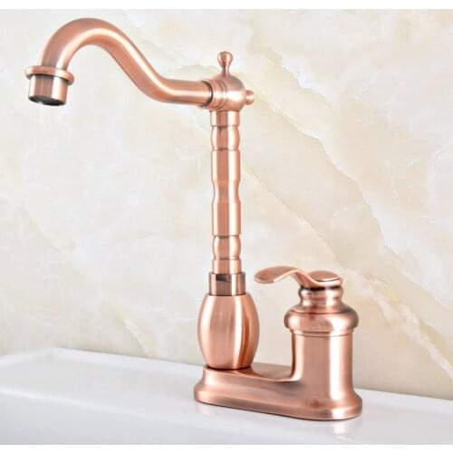 Antique Red Copper Bathroom Faucet Single handle Basin Mixer Tap Bath Basin Faucet Brass Vessel Sink Water Tap Mixer Nsf835