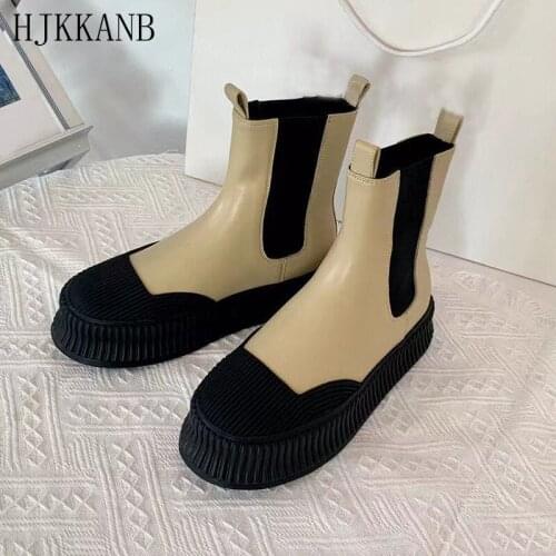 New Spring Autumn Casual Single Boots Women Round Toe Retro Platform Short Boots Clip On Chelsea Boots All-match Ankle Boots