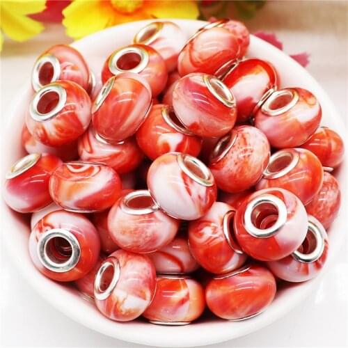 10 Pcs New Red Clay Murano Spacer Beads Large Hole Silde Charms Smooth Surface Fit Pandora Bracelet Necklace DIY Hanging Curtain