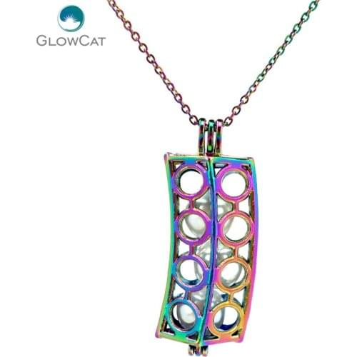 C235 COLORS 46mm Circles Rectangle Stone Cage Stainless Chain Aroma Essential Oil Diffuser Locket Necklace