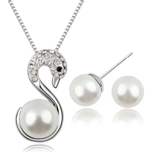 Simulated Pearl Crystalwan pendant Necklace Earring fashion Jewelry gift dropshipping holiday Wedding bridal lovers girl