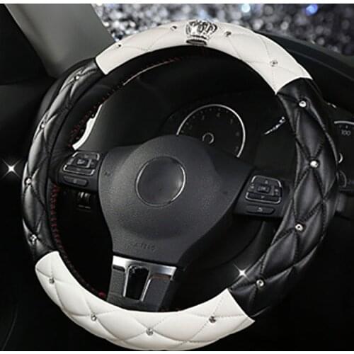 38CM Leather Fashion Women Car Steering-wheel Cover Diamond Blingbling Crystal Seat Belt Car Styling Car-styling Accessories