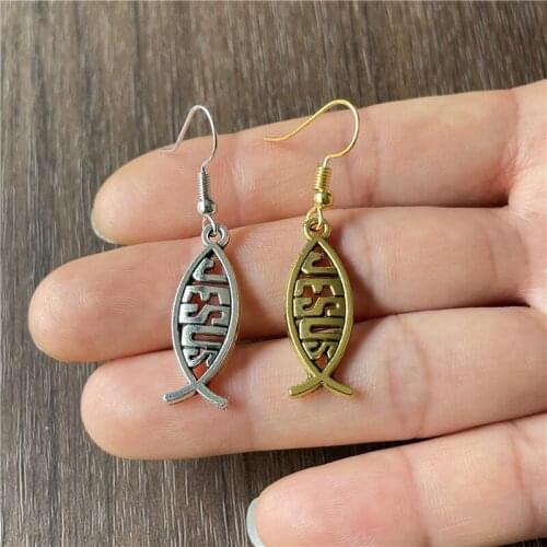 Metal alloy two-tone Jesus logo earrings pendant, charming and cute daily jewelry wear for boys and girls