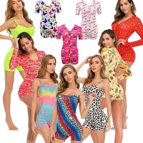 Echoine Sexy Bodycon Printed Long-Sleeved One-Piece Pajama Playsuit Womens Catsuit Rompers Minimalist Chic Short Pants Overalls