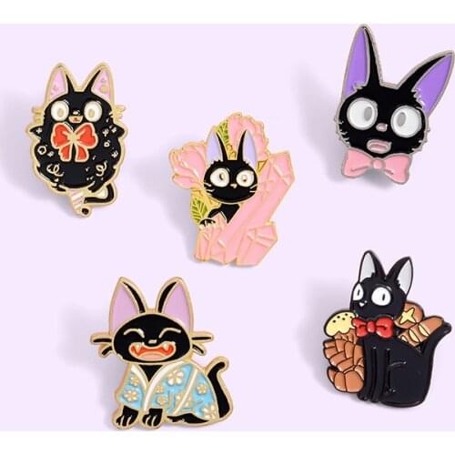 Black Cat JiJi Enamel Pins Cartoon Movie Brooches Custom Animal Badge for Bag Hat Clothes Lapel Pin Collar Jewelry Gift Kids
