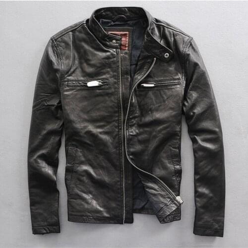 Classic genuine leather jacket men super soft sheepskin short slim fit wind jacket black limited edition mens leather coat thin