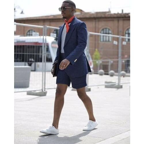 Summer Beach Wedding Men Suits With Short Pant Costume Homme 2 Pcs Slim Fit Groom Prom Tuxedos Blazer Masculino (Jacket+Pants)