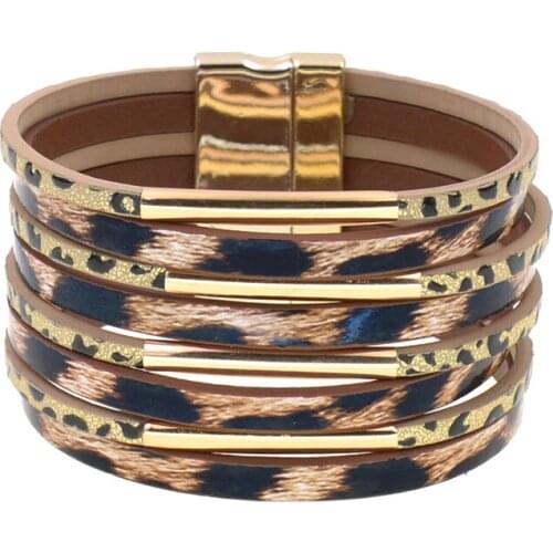 Leopard Leather Bracelet For Women Fashion Bracelets & Bangles Elegant Multilayer Wide Wrap Bracelet Jewelry women bracelet