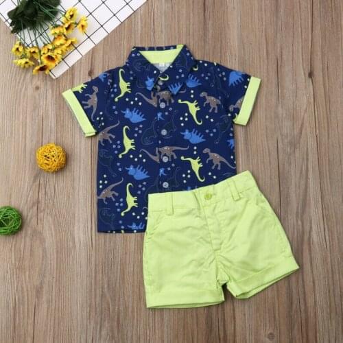 Summer Baby Short Sleeve For Clothing Boys Cotton Dinosaur Formal Suit For Children Two Clothes Sets For Gentleman Party Clothes