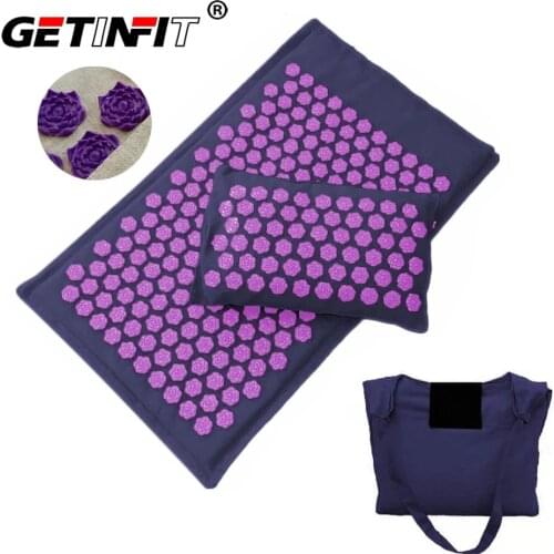 Getinfit Nature Linen CoconutPalm Massage Yoga Mat Lotus Spike Acupressure Mat Pillow Mat with Bag Cushion Massage Cushion Set