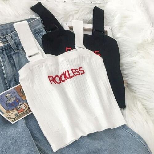 Tank top womens knitted sleeveless female vests short cropped sling 2021 new spring niche Korean style y2k chic fashion clothes