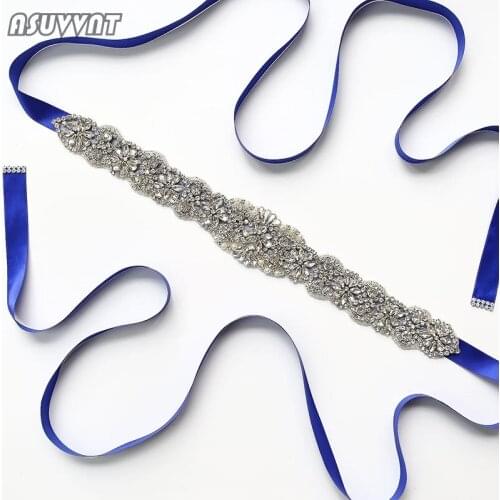 Fashion Rhinestone Noble Women Wedding Belts Flower Crystal Satin Wedding Dress Bridal Ribbon Belt For Party Bridesmaid Dress