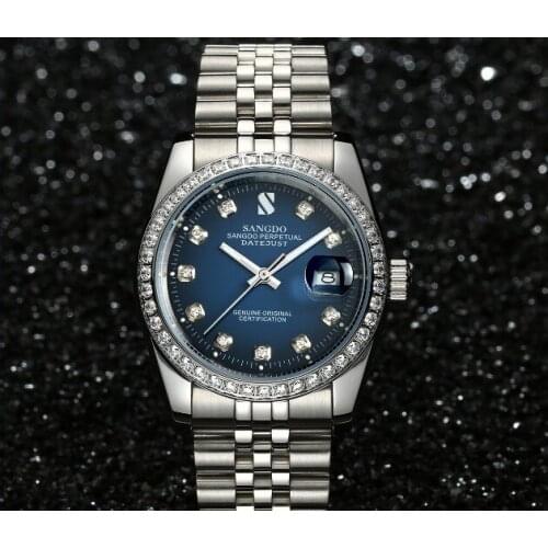 37mm Sangdo Blue dial Business watch Automatic Self-Wind movement High quality Mechanical watches Mens watch 023A