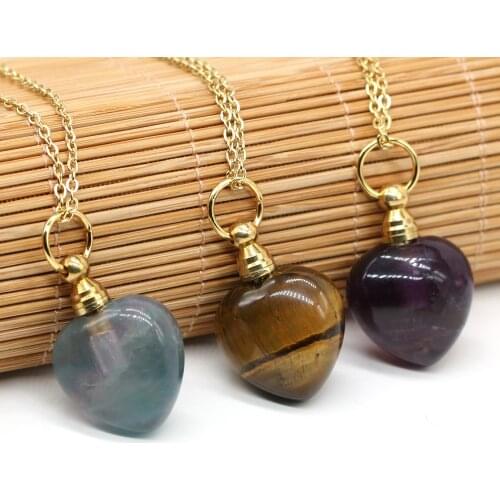 Natural Stone Perfume Bottle Pendant Necklace Heart Shape Pendant Necklace for Jewelry Necklace Gift Size 22x33mm Length 60+5cm