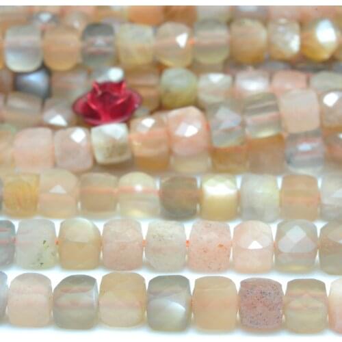 Natural Rainbow Moonstone Faceted Cube Loose Beads Wholesale Gemstone Semi Precious Stone Bracelet Necklace Diy Jewelry Making