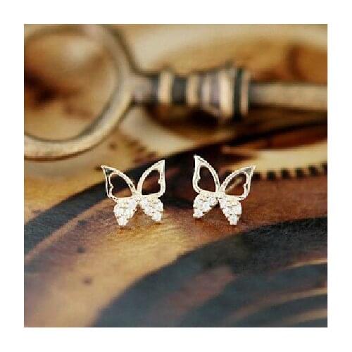 New Ms. Exquisite Fashion Jewelry Sparkling Rhinestone Butterfly Hollow Generous Stud Earrings For Women