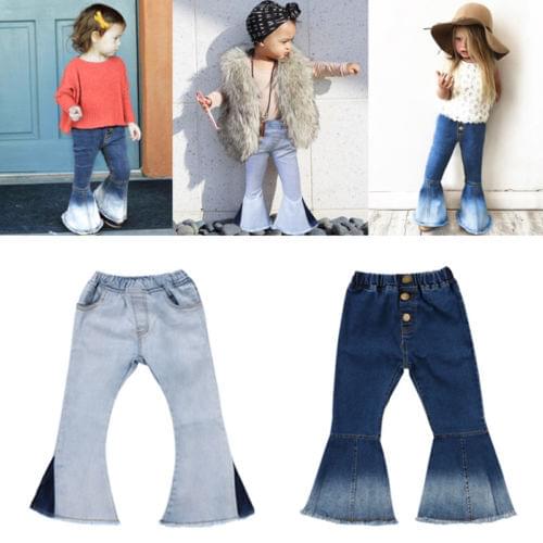 Kid Girls Fashion Abstract Graffiti Print Ripped Jeans Child Long Flared Trousers Casual Baby Denim Stretch Pants Soft Comfort