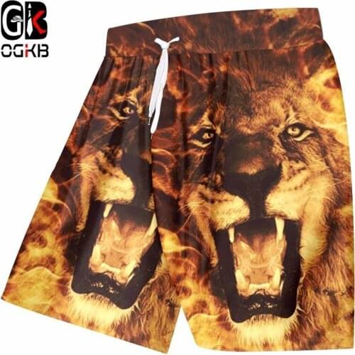 OGKB Unisex Cool Beach Shorts Print Flame Lion King 3D Board Bebermuda Shorts For Women/men High Waist Elastic Boxers Trousers
