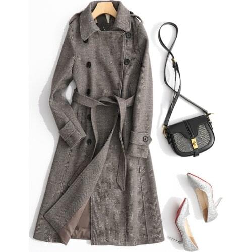 New Winter Wool Blends Overcoat Long Sleeve Lapel Trench Coat Women Winter Warm Long Coat Elegant Female Vintage Outwear P169