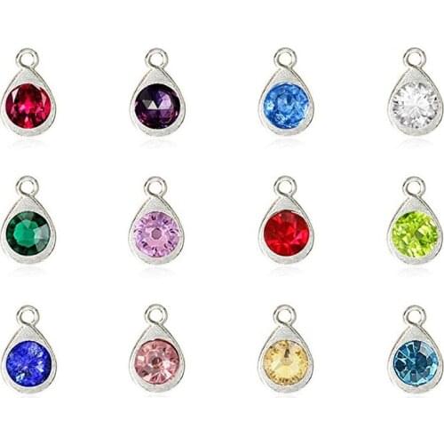 25pcs 7*12mm,Silver Plated Zinc Alloy ,With Water Drop Colourful Glass Beads 1 Hole Earring Supplies, Charms Jewelry Accessories