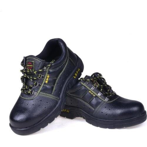 Black Genuine Leather Work Safety Boots Steel Toe Safey Shoes Breathable Puncture Proof Work Shoes Men Indestructible Shoes
