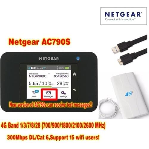 Unlocked netgear AC790S 4g cat6 router 300mbps dongle Sierra touch screen router with gps plus 4g 49dbi TS9 antenna