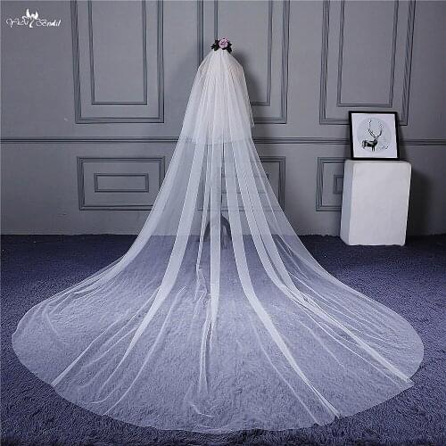 RSV107 Real Pictures Yiaibridal Stock Rawcut Tulle Cathedral Veil With Blusher Comb