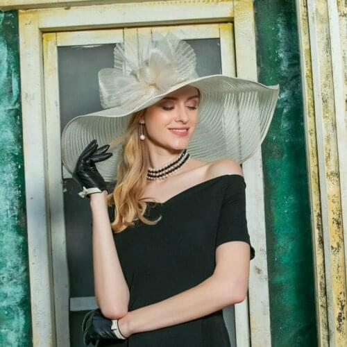 Women Fedoras Hat Organza Wide Brim Church Sinamay Hats Lady Flowers Wedding Dress Hat Kentucky Derby Party Hat B-8201