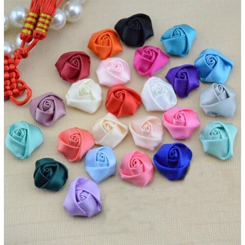 Mix Color 100Pieces/Bag Little Size 2.5Cm Satin Ribbon Rose Artificial Flower For Wedding Bouquet Decoration DIY Accessories