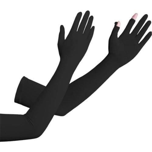 1 Pair Open Fingered Sunscreen Gloves Summer Ice Silk Outdoor Cycling Non-slip Breathable Long Sunshade Sleeves