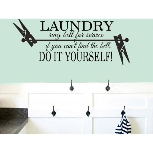 Laundry Room Wall Decals Laundry Ring Bell For Service Do It Yourself Quotes Vinyl Home Decor Wash Room Clothespin Stickers Z738