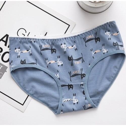 Womens Underwear Cute Cartoon Animal Period Panties Mid Waist Pack Hip Breathable Panties