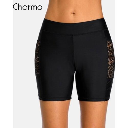 Charmo Women Swim Trunks Bottom Side Hollow-out Solid Swim Skirt Build-in Brief Swimwear Briefs Swimming Bottom Tankini Bottoms