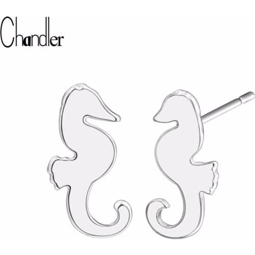Chandler Seahorse Shape Stud Earrings Cute Hippocampus Horse Earrings Summer Style Fashion Jewelry Women Beach Ocean Party Gifts