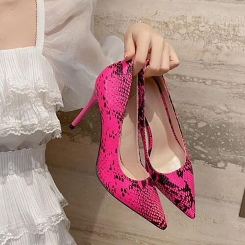 Spring Autumn Rose Snake Pattern Woman Shoes Girls Sexy High Heels Printed Multi Colors Stilettos Party Wedding Shoes New 2022