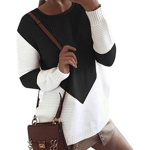 Autumn and Winter New Style Womens Sweaters Stitching Round Neck Long-sleeved Knit Shirt Slim Wild Sweater Thick Free Delivery