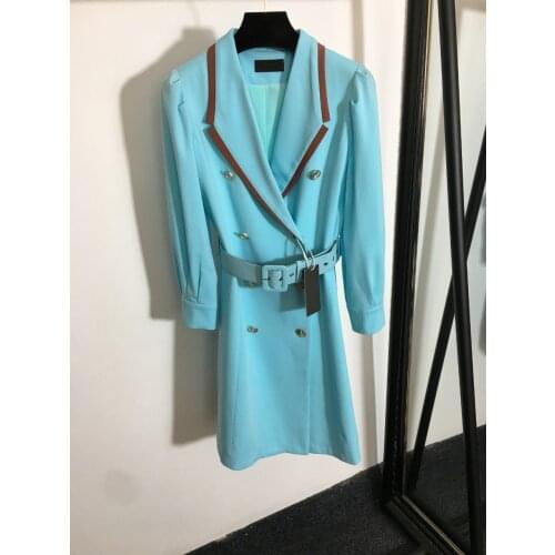 High Quality Luxury Autumn Women New Double-breasted Belt Waist Suit Collar Long-sleeved Dress