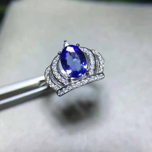 Natural Blue Tanzanite stone Ring 925 Silver Natural Gem Ring Fashion Elite Personality luxury Crown Womens party Rings Jewelry